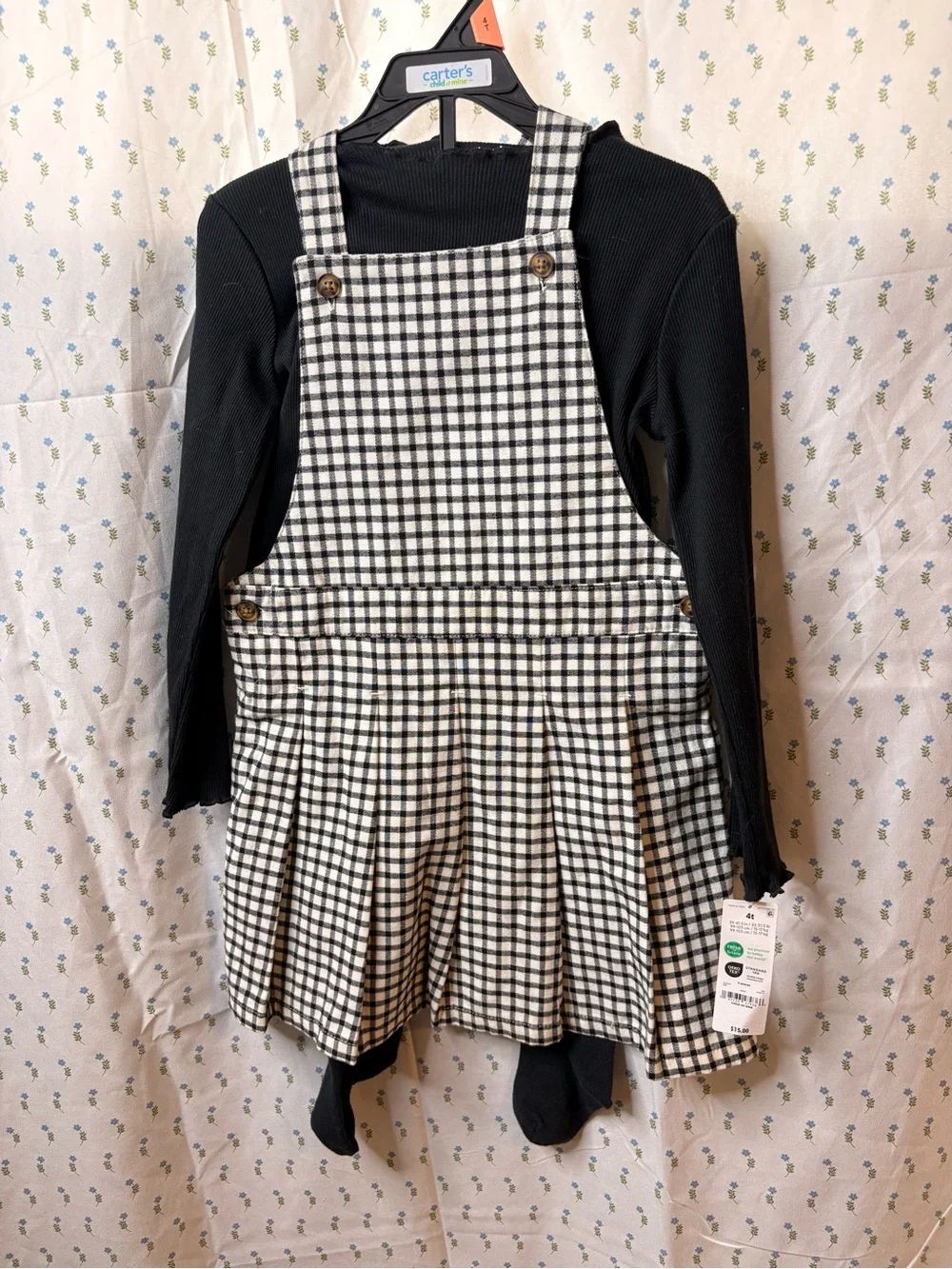 Carter's Black and White Gingham Pinafore Skort